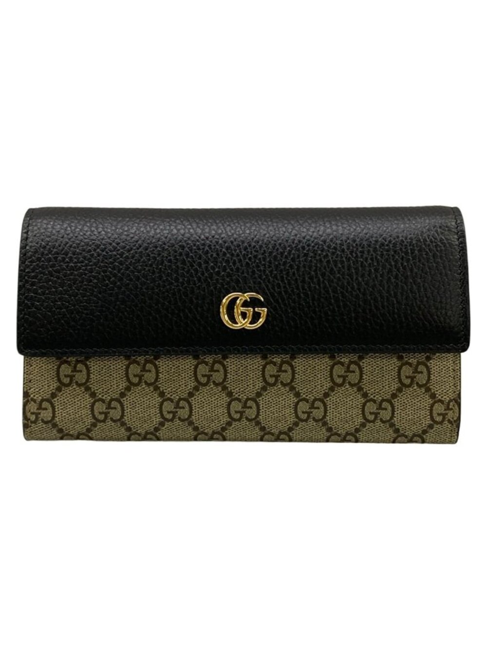 Gucci Wallet GG Marmont Continental Beige Dark Brown Black Leather